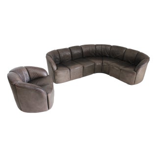 Vintage Piccolino Modular Sofa and Lounge Chair in Leather by Walter Knoll, 1960s, Set of 5 For Sale