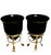 Contemporary Black Glass Bell Shaped Jardiniere Urns on Designated Brass Stands With Ring Handles For Sale - Image 3 of 7