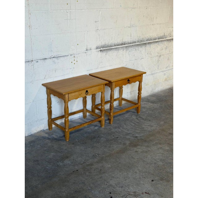 Mid-Century Modern In Style of Henning Kjærnulf Oak Nightstands Set of 2 End Side Tables Vintage Mid-Century Modern 1960s For Sale - Image 3 of 13