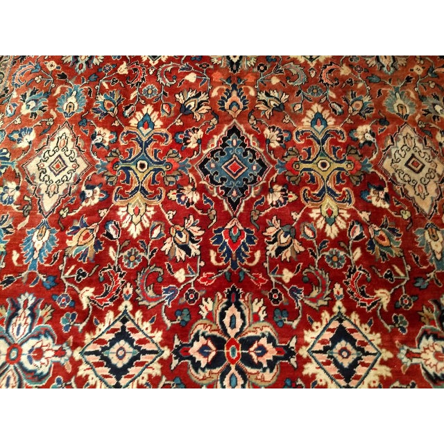 Vintage Mahal Sultanabad Rug, Hand-Knotted Wool, Geometric Pattern, Red & Blue, 9x13 For Sale - Image 11 of 16