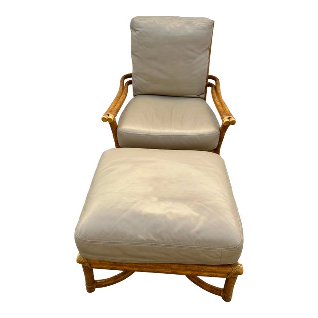 Vintage 1964 McGuire Bamboo Lounge Chair and Ottoman For Sale