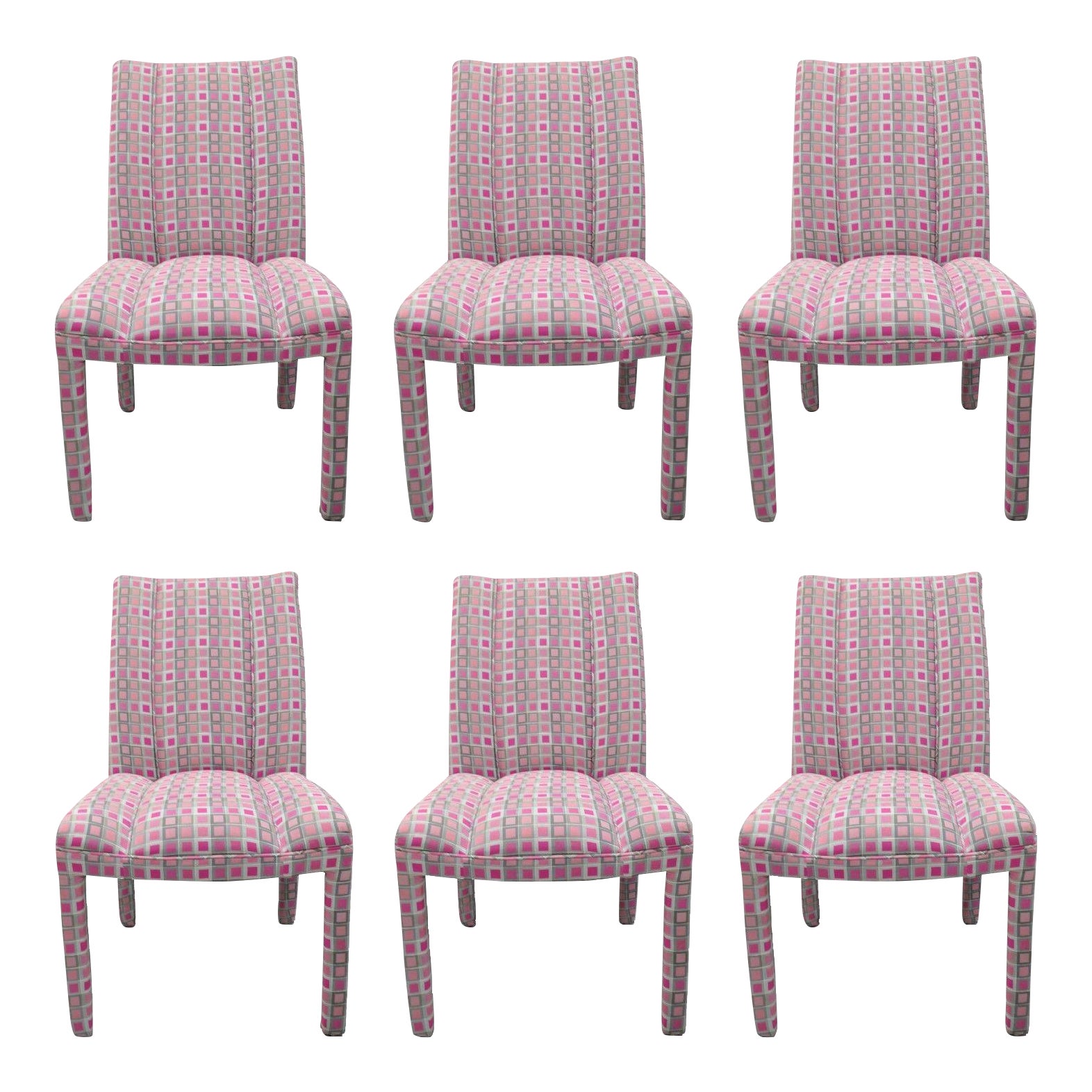 Upholstered Parsons Style Hollywood Regency Pink Silver Dining Chairs Set Of 6 Chairish