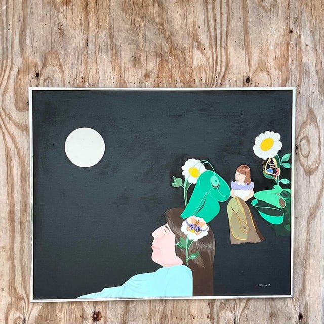 Metal Vintage Boho Signed Original Abstract Expressionist Oil Painting For Sale - Image 7 of 11