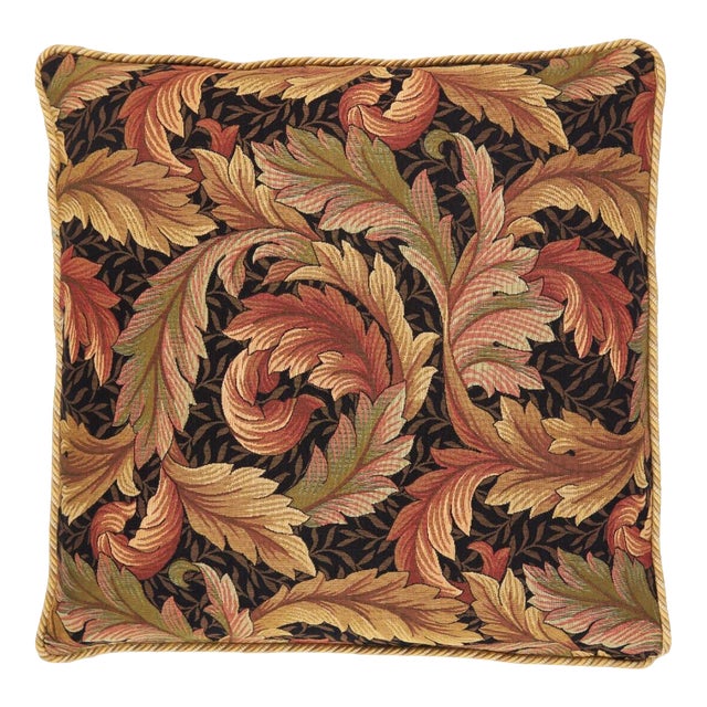 Acanthus & Lily Autumn Cushion With Gold Rope Cord With Feather Filler - 55x55cm (22"x22") For Sale