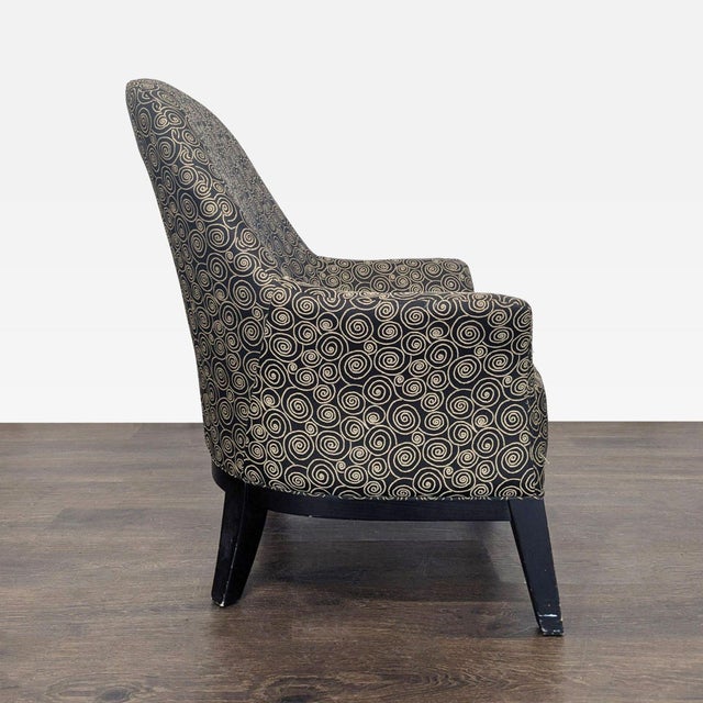 Modern Comfortable Lounge Chair With Swirl Pattern Upholstery For Sale - Image 3 of 9