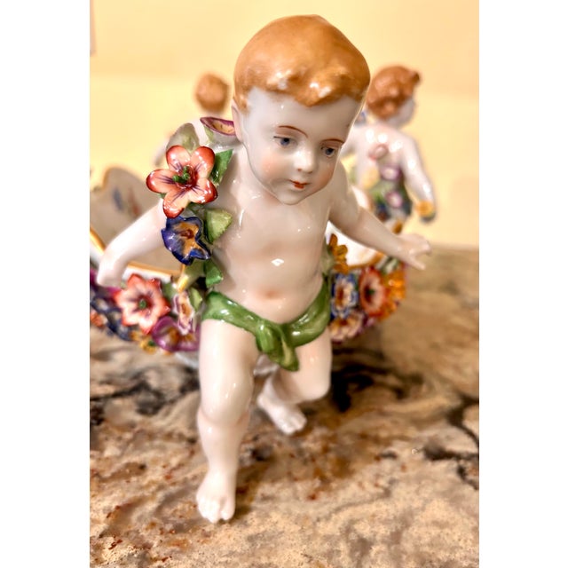Late 19th Century Antique, Schierholz Plaue, Porcelain Centerpiece/ Serving Bowl, W/Cherubs & Floral Decorations, C1890-1910 For Sale - Image 5 of 12