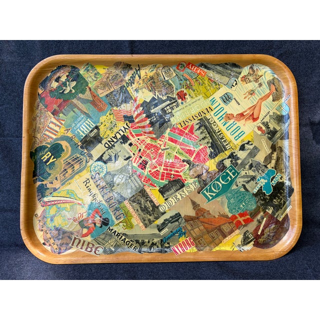 Vintage Handmade Wood Decoupage Denmark Travel Tray For Sale - Image 14 of 14