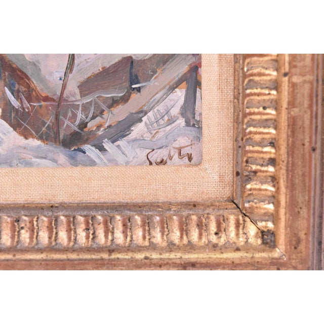 1980s Vintage Original Ugo Setti Expressionism Winter in Italy Landscape Oil Painting For Sale - Image 5 of 7