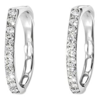 Late 20th Century Pair of 14K White Gold Diamond Hoop Earrings Estate by EFFY For Sale