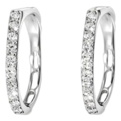 Late 20th Century Pair of 14K White Gold Diamond Hoop Earrings Estate by EFFY For Sale