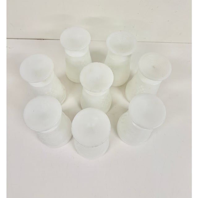 Glass Set of 8 Vintage White Milk Glass Goblets – Textured Pattern For Sale - Image 7 of 8
