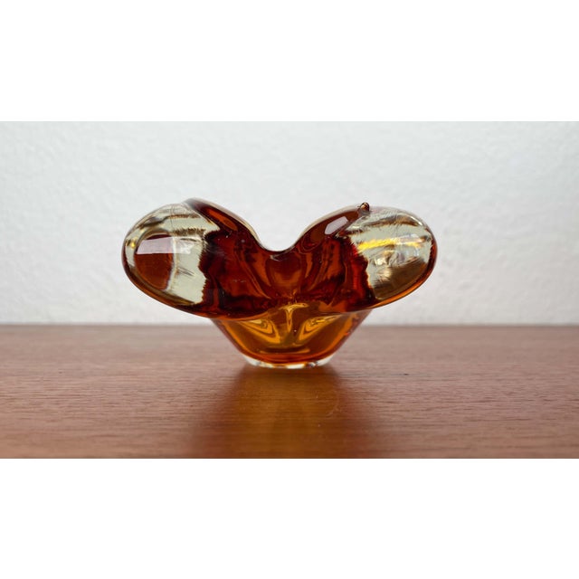 Vintage Amber Coloured Art Glass Ashtray or Bowl, 1970s For Sale - Image 13 of 18