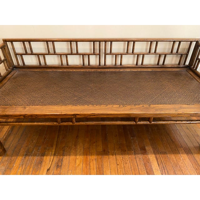 Vintage Chinese daybed, beautiful solid Elmwood framework with lattice rails & apron in Ming style with center inserted...