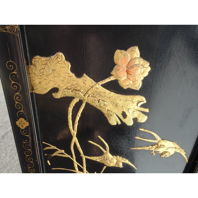 Vintage Oriental Chinese Chinoiserie Black Lacquer Cabinet W Drawers 1of2 For Sale - Image 13 of 15