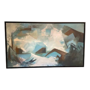 Vintage Abstract Painting on Canvas - Newly Framed