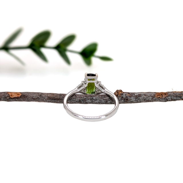 2020s 1.5ct Chrome Tourmaline Ring With Diamond Accents: Solid 14k White Gold, 9x5mm, Size 6.75 For Sale - Image 5 of 6