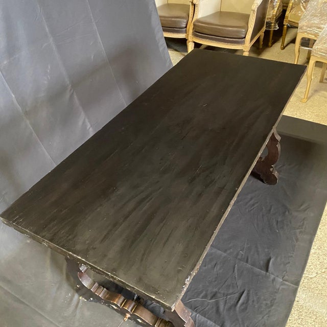 Antique Italian Ebonized Dining Table or Writing Desk With Iron Stretcher For Sale - Image 10 of 10