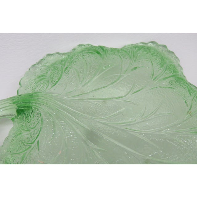 Uranium Glass Cabbage Leaf Candy Server Nappy Dish 4571b For Sale - Image 16 of 17
