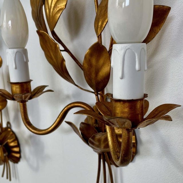 Gilt Floral Wall Lights attributed to Maison Bagues, France 1950s, Set of 2 For Sale - Image 13 of 18