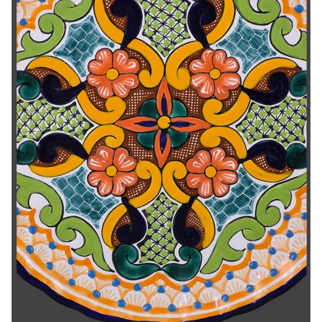 Mexican Talavera Pottery Colorful Wall Hanging Platter Serving Tray Table Top Display Marked For Sale - Image 4 of 9