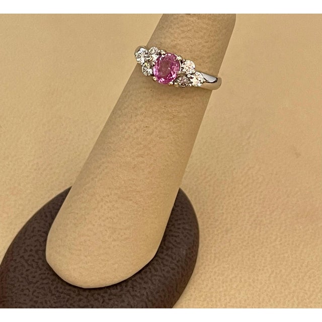 Pink 0.75 Ct Natural Pink Sapphire & 0.50 Ct Diamond Ring in 18 Karat White Gold For Sale - Image 8 of 18