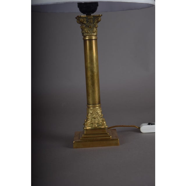 NeoclassicalBrass Classical Column Table Lamp with Ornate Capital and Square Pedestal, Europe, 1950s For Sale - Image 10 of 17