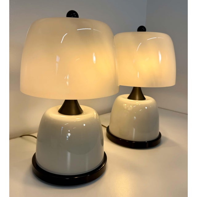 Sculptural Murano Milk White Glass Table Lamps, 2000s, Set of 2 For Sale - Image 4 of 14
