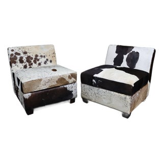 Pair of Contemporary Cowhide Upholstered Lounge Chairs For Sale