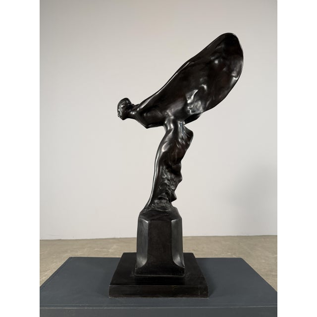 Late 20th Century Spirit of Ecstasy Bronze Sculpture, Signed Charles – 27” H Rolls-Royce Inspired Figure For Sale - Image 5 of 10