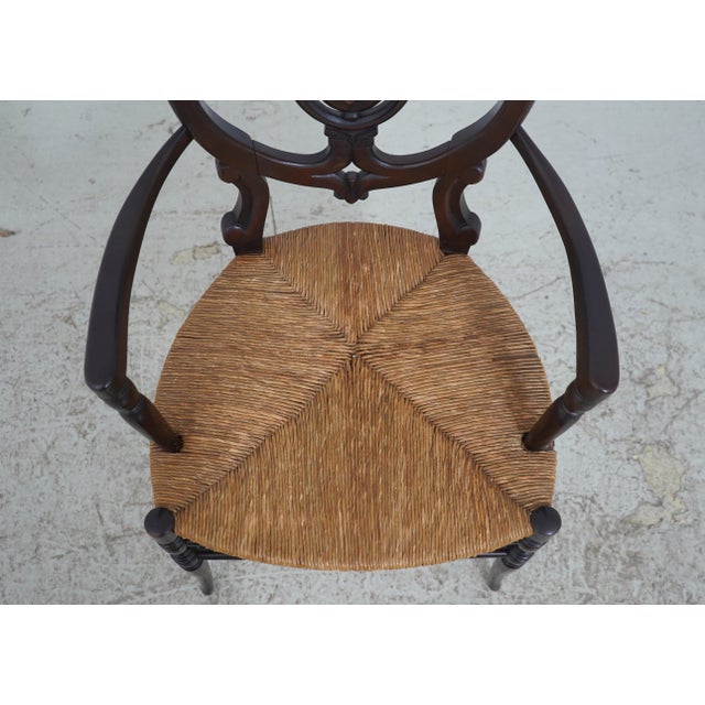 English Victorian Woven Rush Seat Open Armchair For Sale - Image 9 of 18