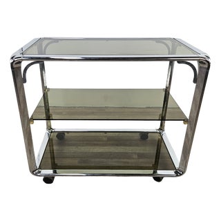 Italian Hollywood Regency Cart with Smoked Glass Shelves, 1970s For Sale