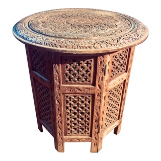 20th Century Moroccan Heavily Carved Folding Table For Sale