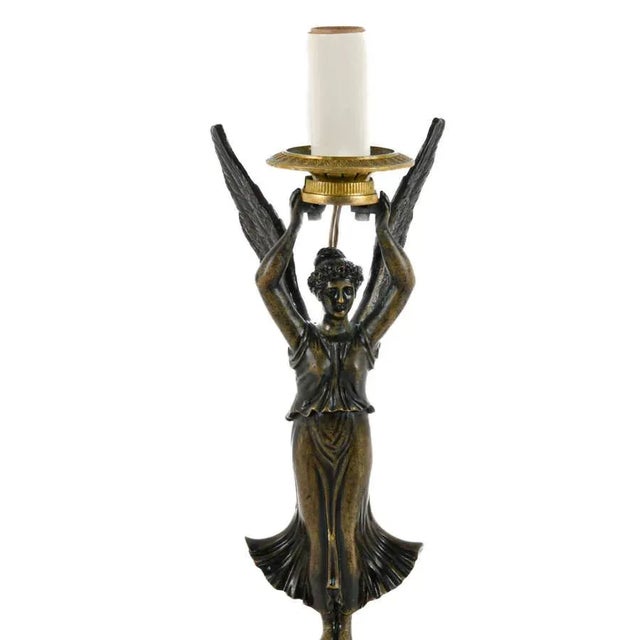 Mid 20th Century Pair of Neoclassical Revival Winged Victory Figural Lamps, Bronze Doré, 20th Century For Sale - Image 5 of 10