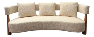 Three-Seater Sofa with Conical Legs in White Bouclé Wood, 2000s