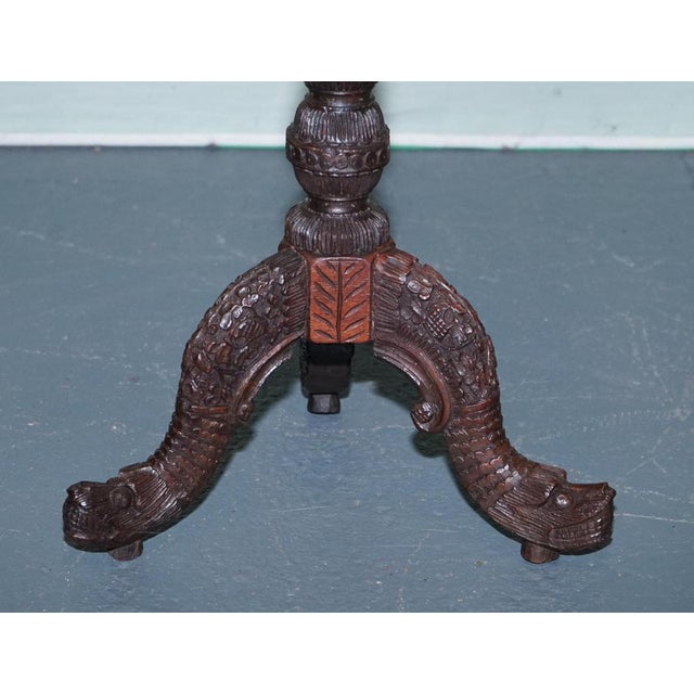 Wood Anglo Indian Hand Carved Octagonal Table with Chinese Mythical Dragon Base, 1890s For Sale - Image 7 of 10
