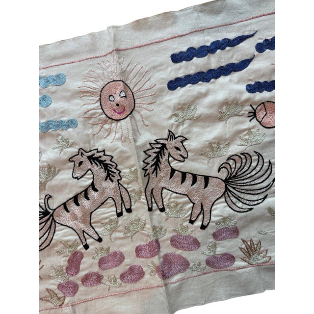 Mid-Century Modern Winged Horse Suzani Wall Hanging, Butterflies For Sale - Image 3 of 6