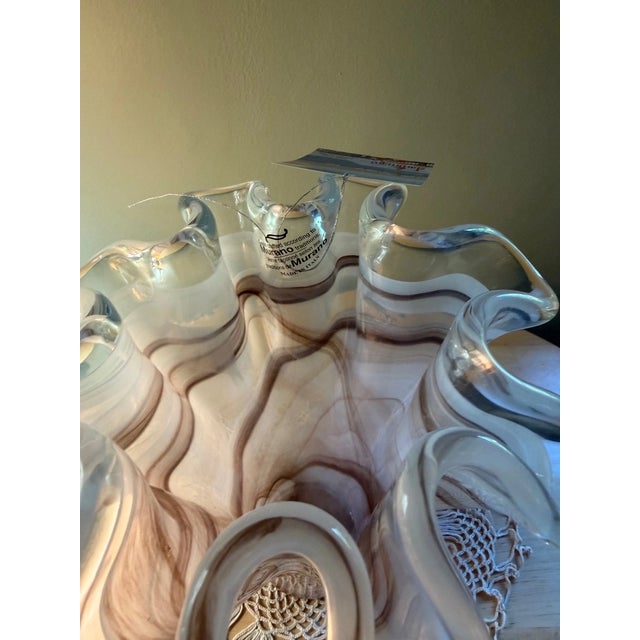 Murano Vintage Murano Tammaro Home Italian Ruffled Edge Art Glass Vase For Sale - Image 4 of 4