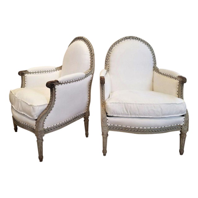 Large Pair of 19th C Louis XVI Armchairs For Sale