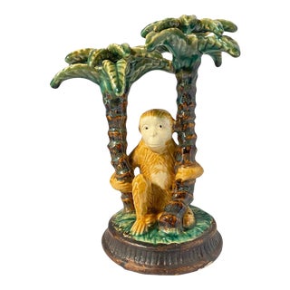 Chinoiserie Ceramic Monkey Candle Holder For Sale