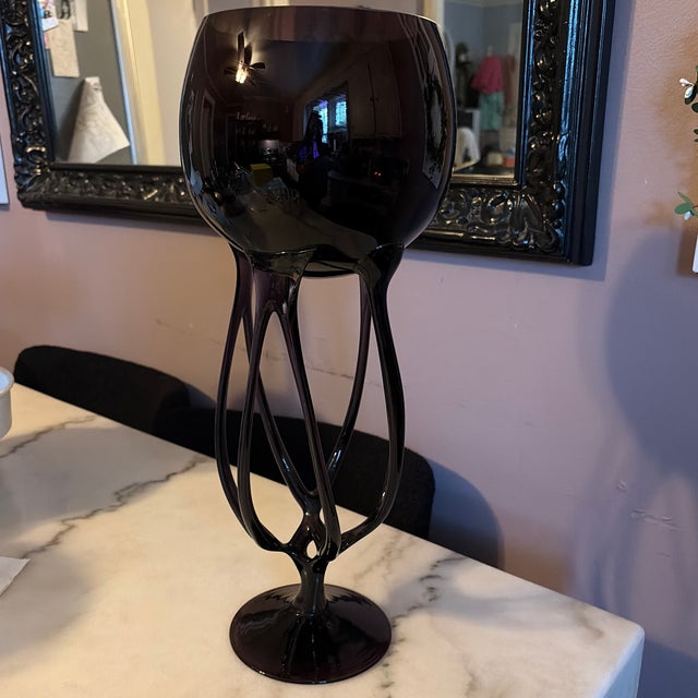 Stunning Jozefina Krosno hand-blown Polish art glass pedestal bowl (often called “Jellyfish” or “Octopus” design). This...
