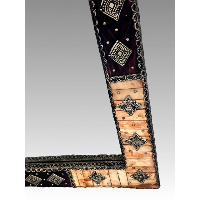 Coffee Large Moroccan Rectangular Wall Mirror, Expresso Brown Wood, Orange With Silver Embellishments For Sale - Image 8 of 12
