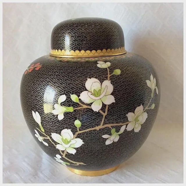 Metal Fine Vintage Asian, Chinese Cloisonne Bronze Ginger Jar, Urn, Floral Motif For Sale - Image 7 of 11
