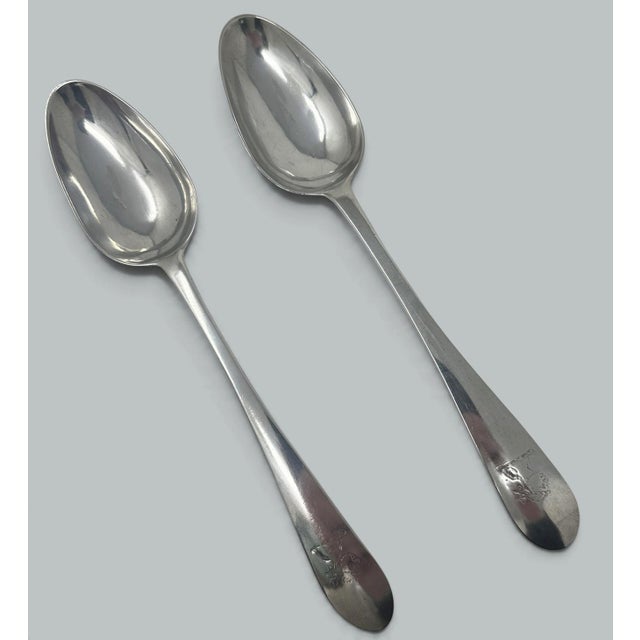 Traditional Antique Pair Irish Dublin Sterling Silver Serving Gravy Spoons John Pittar 1780 For Sale - Image 3 of 7