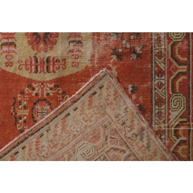 Mid-Century Vintage Khotan Rug Red and Beige-Brown Medallion All Over Pattern For Sale In New York - Image 6 of 6