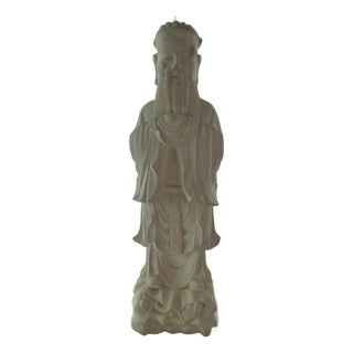 Vintage 24" White Chalkware Chinese Immortal Statue - Large MCM Oriental Sage For Sale