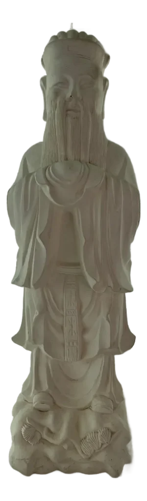 Vintage 24" White Chalkware Chinese Immortal Statue - Large MCM Oriental Sage