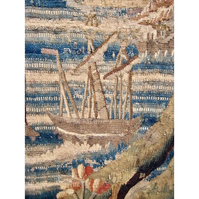 French Aubusson Verdure Two Peacocks, Parrot and Boats 18 Century For Sale - Image 12 of 17