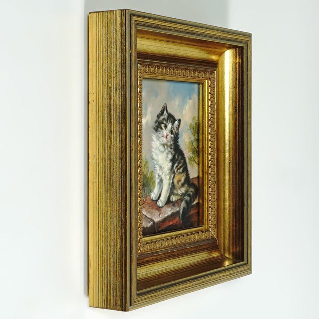 Late 20th Century Portrait of a Kitten, Oil Painting by German Artist Inge Gruber-Böhm For Sale - Image 5 of 7