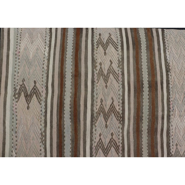 Beige Turkish Flat-Weave Kilim in Muted Colors With Stripes and Embroideries For Sale - Image 8 of 10