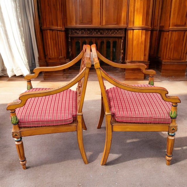 Neoclassical 1950s A Touch of Neoclassical Elegance: Pair of English Adam Style Armchairs For Sale - Image 3 of 12
